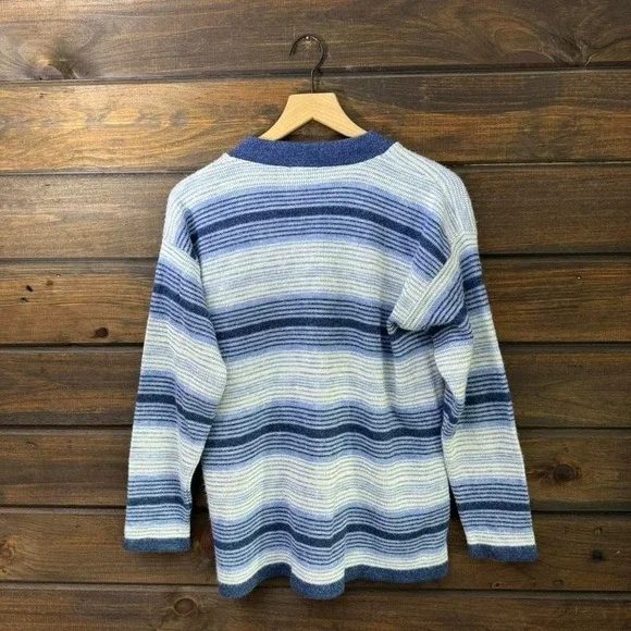 Vintage 90s Sweetree Knit Striped Grandma Style Cardigan Sweater - Picture 2 of 4